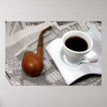 Café, periódico, y un tubo posters