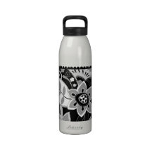 Caída blanco y negro floral botella de agua reutilizable