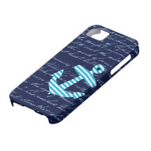 Caja azul rayada náutica del iphone 5 del ancla iPhone 5 protector