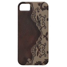 caja de cuero marrón de moda del damasco iphone5 iPhone 5 Case-Mate funda