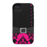 Caja dura elegante del iPhone rosado y negro iPhone 4 Fundas
