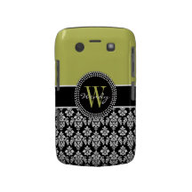 Caja negra verde inicial personalizada del damasco blackberry bold protectores