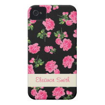 Caja rosada personalizada de las flores - negro iPhone 4 Case-Mate coberturas