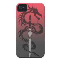 caja tribal del teléfono del dragón y de la espada iPhone 4 funda