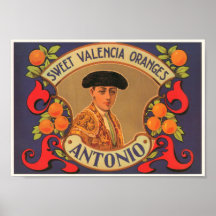 Cajón dulce del vintage de las naranjas de Valenci Poster