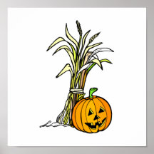calabaza al lado del gráfico del choque de maíz posters