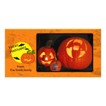 Calabaza de Halloween con el fondo apenado Tarjetas Con Fotos Personalizadas