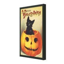 Calabaza linda sonriente del gato negro de Hallowe Lona Envuelta Para Galerias