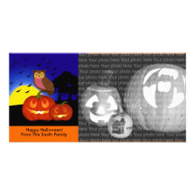 Calabazas y búho con paisaje tarjetas personales con fotos