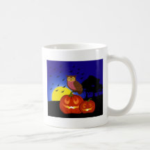 Calabazas y búho con paisaje tazas de café