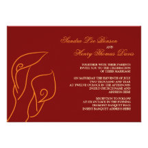 Calas rojas y anaranjadas que casan la invitación
