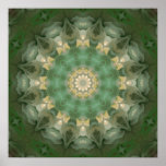 Caleidoscopio floral verde del medallón poster