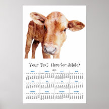 Calendario de pared anual de la pequeña Brown vaca Impresiones
