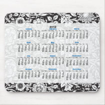 Calendario floral negro y blanco 2012 del cojín de alfombrillas de raton 