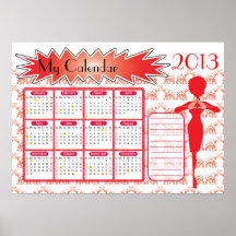 Calendario rojo del elefante impresiones