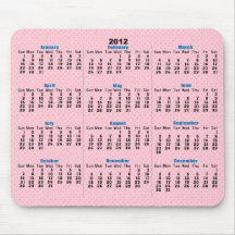 Calendario rosado Mousepad del modelo 2012 del dia Alfombrillas De Raton