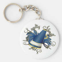 Calidades del azul y del oro de la alegría llavero personalizado