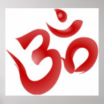 Caligrafía hindú roja de OM Aum Devanagari del sím Posters