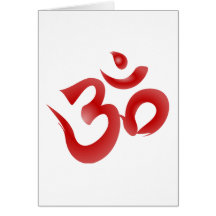 Caligrafía hindú roja de OM Aum Devanagari del sím Felicitaciones