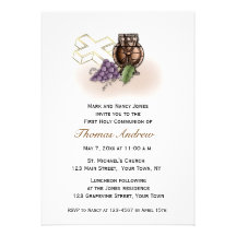 Cáliz, cruz, invitación de la comunión de las uvas