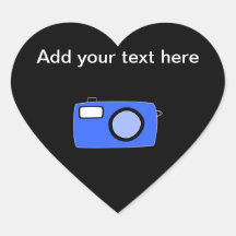 Cámara azul brillante. En negro Calcomanías Corazones Personalizadas