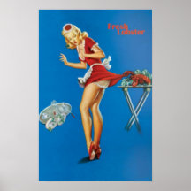 Camarera rubia de la langosta fresca pellizcada poster