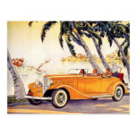 Cambio de dirección, coche antiguo convertible del tarjeta postal