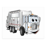 Camión de basura sonriente blanco del dibujo anima tarjetas postales
