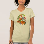 Camiseta linda con las flores del damasco y el páj
