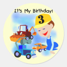 Camisetas y regalos del cumpleaños de la construcc pegatinas redondas