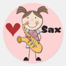 Camisetas y regalos femeninos del jugador de saxof etiqueta redonda