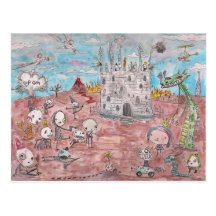 Campo de batalla quebrado del juguete tarjetas postales