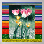 Campo de la impresión de los tulipanes poster