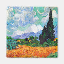 Campo de trigo de Van Gogh con los cipreses (F615) Imán Para Frigorifico