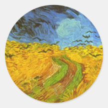 Campo de trigo de Van Gogh con los pájaros de la g Pegatina Redonda