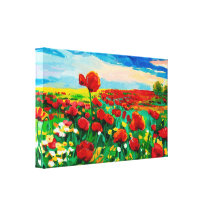 Campos de la amapola impresión en lona estirada