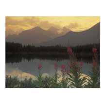Canadá, Alberta, Banff. Salida del sol escénica de Tarjeta Postal