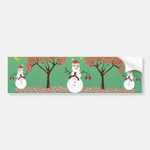 caneTree del caramelo con el muñeco de nieve Etiqueta De Parachoque