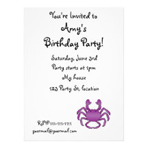 Cangrejo púrpura invitación personalizada