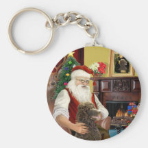 Caniche de Santa en casa - (chocolate estándar) Llavero Personalizado