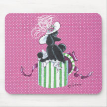 Caniche negro en estilo del vintage del Hatbox Tapetes De Ratón