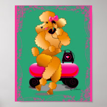 Caniche retro del albaricoque en la impresión del  posters