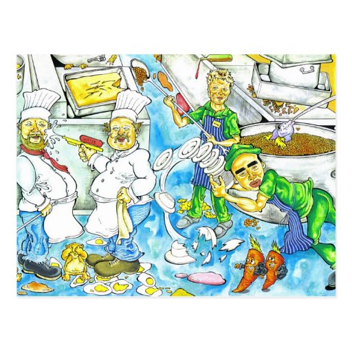 Caos de la cocina tarjeta postal