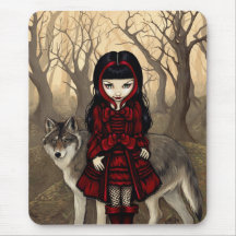 "Capa con capucha roja en el otoño" Mousepad Tapete De Raton
