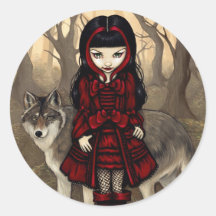 "Capa con capucha roja en pegatina del otoño"