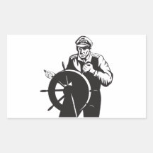 Capitán de mar del pescador en el timón retro pegatinas  