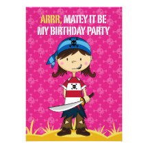 Capitán Party Invite del pirata del chica Invitación