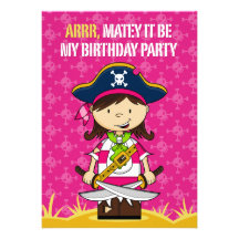 Capitán Party Invite del pirata del chica Comunicados Personales