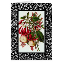 Capítulo blanco negro floral rojo de la tarjeta de tarjetas