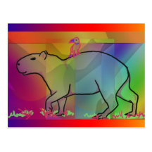 Capybara del arco iris con el pájaro tarjeta postal